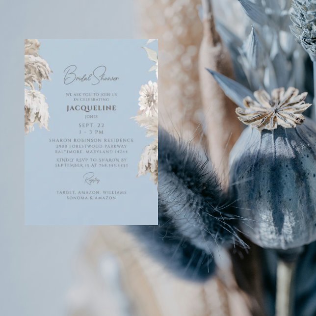 Convites Chá de Noiva Boho Azul Céu com Floral Branco (Criador carregado)