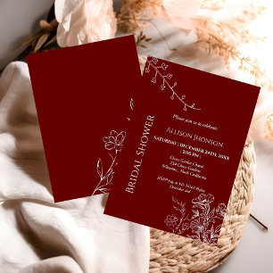 Convites Chá de noiva boho Burgundy de flores silvestres