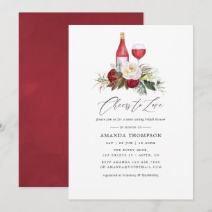 Convites Chá de Noiva Boho Burgundy Floral Degustação de Vi
