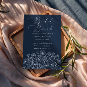 Convites Chá de Noiva Boho Flor de Campo Azul-Marinho
