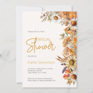 Convites Chá de Noiva Boho Outono Floral Aquarela