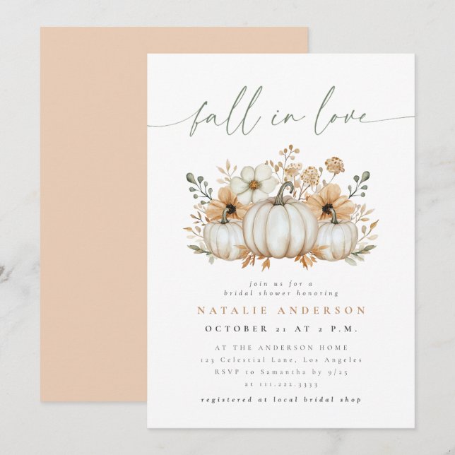 Convites Chá de Noiva Boho Pumpkin Fall in Love (Frente/Verso)