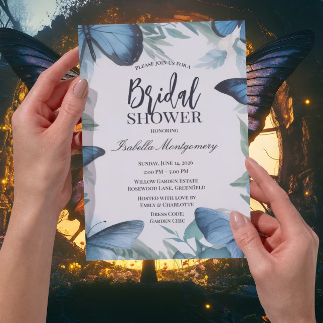 Convites Chá de Noiva Borboleta Azul Elegante (Elegant Blue Butterfly Bridal Shower Invitations
)
