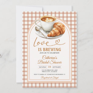Convites Chá de Noiva Bow Love Is Brewing Gingham Marrom