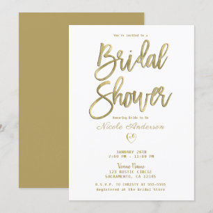 Convites Chá de Noiva Branco e Dourado Moderno Minimalista