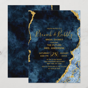Convites Chá de Noiva Brunch & Bubbly Azul Marinho com Dour