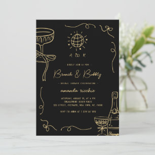 Convites Chá de Noiva Brunch & Bubbly Desenhado à Mão em Fr