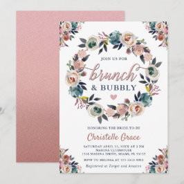 Convites Chá de Noiva Brunch e Bubbly Azul Marinho e Rosa E