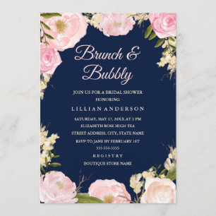 Convites Chá de Noiva Brunch e Bubbly Rosa Pink Navy