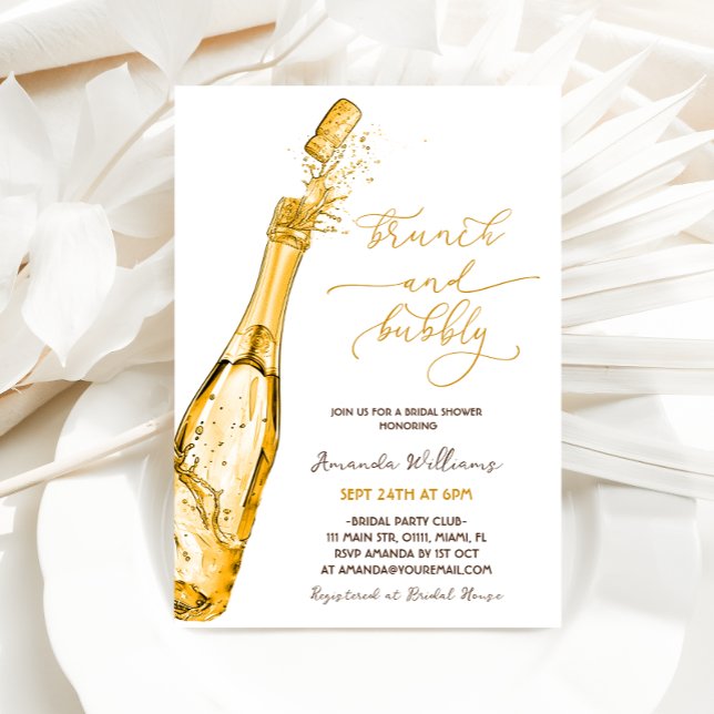 Convites Chá de Noiva Brunch e Champanhe Dourada Bubbly (Criador carregado)