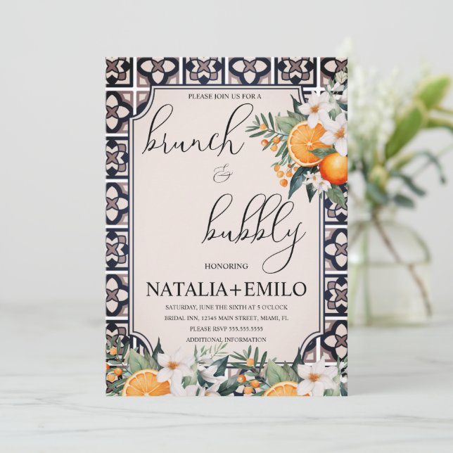 Convites Chá de Noiva Brunch Floral Laranja Itália (Em pé/Frente)