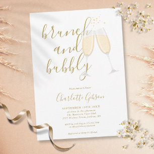 Convites Chá de Noiva Bubbly Brunch com Cursive Gold