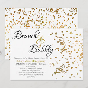 Convites Chá de Noiva Bubbly Brunch Elegante Confete Dourad