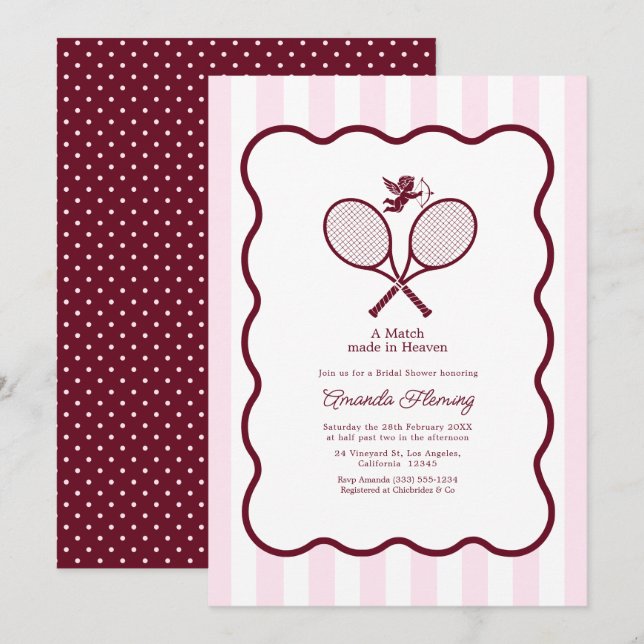 Convites Chá de Noiva Burgundy & Blush Preppy de Tênis (Frente/Verso)