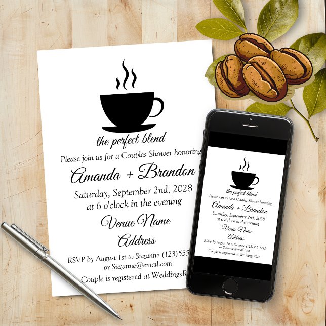 Convites Chá de Noiva Café A Combinação Perfeita (The Perfect Blend Coffee Couples Bridal Shower Invitation
)