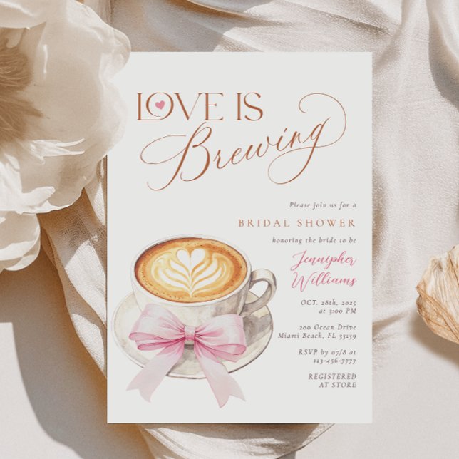 Convites Chá de Noiva Café com Laço Rosa (Criador carregado)