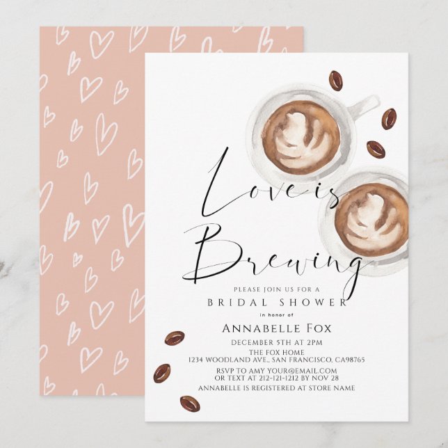 Convites Chá de Noiva Cappuccino Love is Brewing (Frente/Verso)