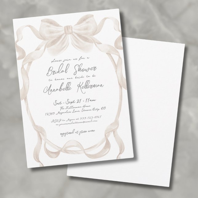 Convites Chá de Noiva Caprichoso com Arco Romântico Elegant (Elegant Romantic Bow Whimsical Bridal Shower Invitation)
