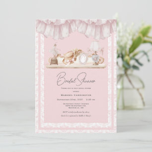 Convites Chá de Noiva Caprichoso Elegante Rosa Toile Vintag
