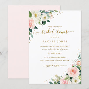 Convites Chá de Noiva Casamento Rosa Bege Dourado Floral