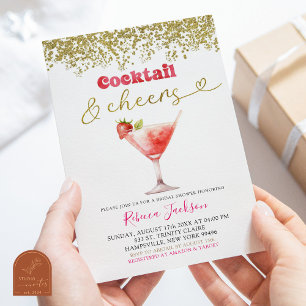 Convites Chá de Noiva Cocktail e Aplausos Rosa Dourado