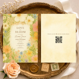 Convites Chá de Noiva Código QR Botânico Amor em Flor