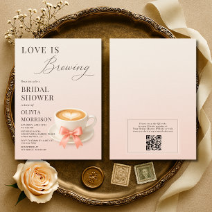 Convites Chá de Noiva Código QR Coffee Love is Brewing