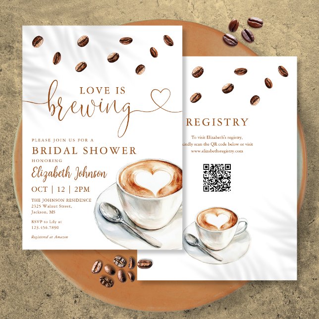 Convites Chá de Noiva Código QR do Café Love Is Brewing (Love Is Brewing Coffee QR Code Bridal Shower Invitation)