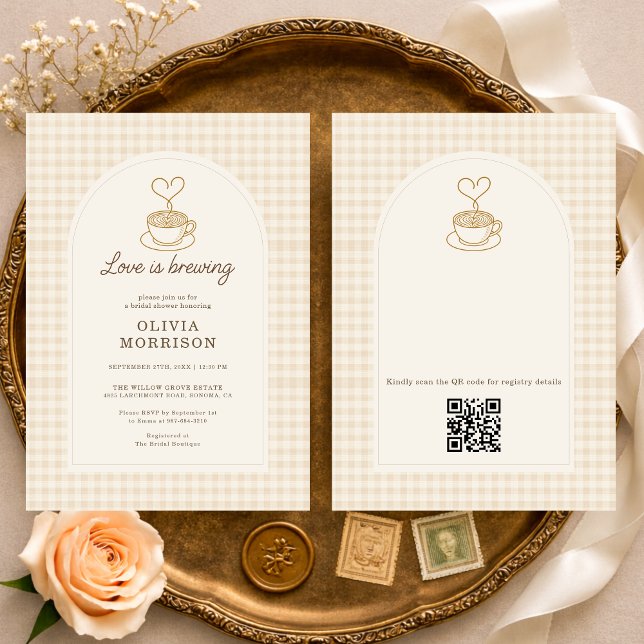 Convites Chá de Noiva Código QR do Café Love is Brewing (Criador carregado)