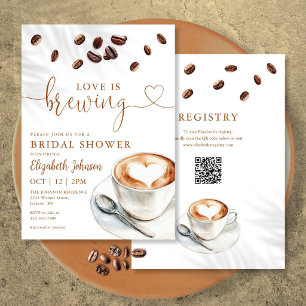 Convites Chá de Noiva Código QR do Café Love Is Brewing