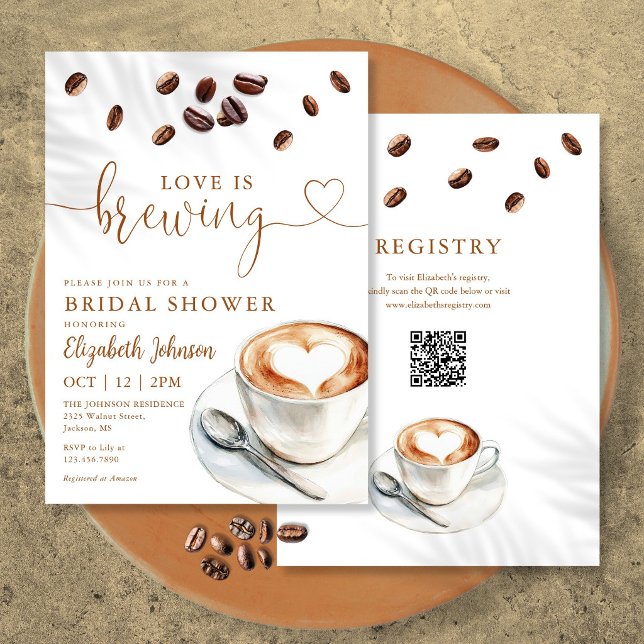 Convites Chá de Noiva Código QR do Café Love Is Brewing (Love Is Brewing Coffee QR Code Bridal Shower Invitation)