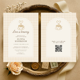 Convites Chá de Noiva Código QR Gingham Love is Brewing