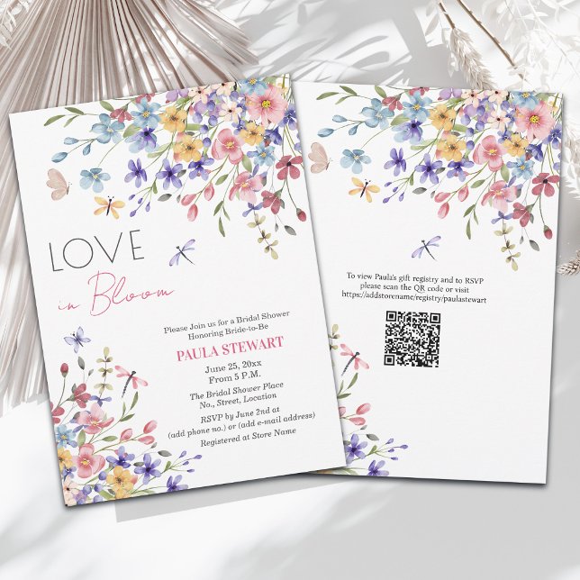 Convites Chá de Noiva Código QR Love in Bloom Libélulas (Criador carregado)
