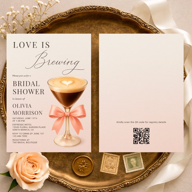 Convites Chá de Noiva Código QR Love is Brewing (Criador carregado)