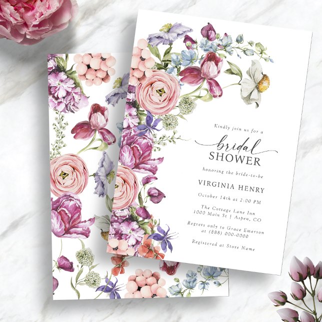 Convites Chá de Noiva Colorido (Colorful Jewel Toned Wildflower Bridal Shower Invitation by Painted Paperie
)