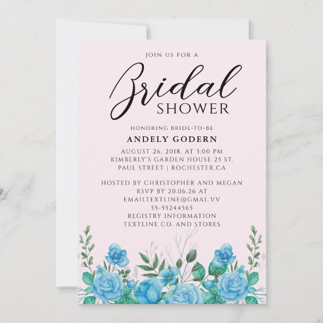 Convites Chá de Noiva com Aquarela Floral (Frente)
