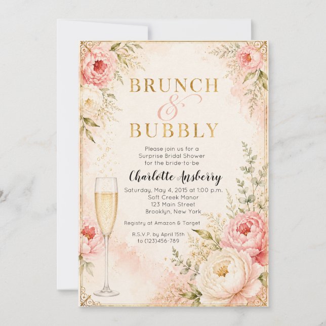 Convites Chá de Noiva com Brunch e Champanhe (Frente)