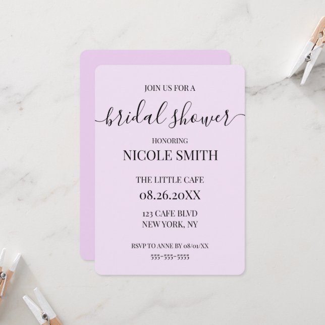 Convites Chá de Noiva com Caligrafia Simples Personalizada (Frente/Verso In Situ)