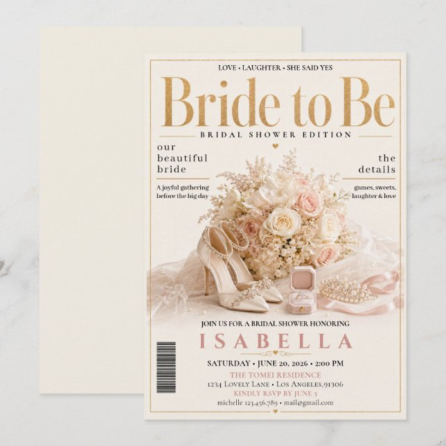 Convites Chá de Noiva com Capa de Revista Elegante (Frente/Verso)