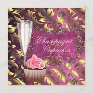 Convites Chá de Noiva com Champanhe e Cupcakes