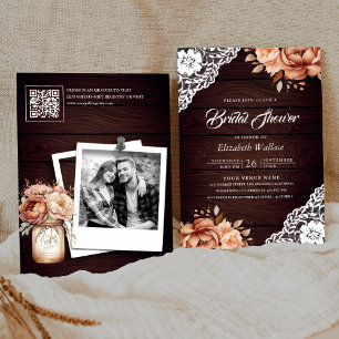 Convites Chá de Noiva com Código QR de Foto Floral de Madei
