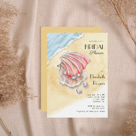 Convites Chá de Noiva com Conchas e Pérolas em Aquarela na