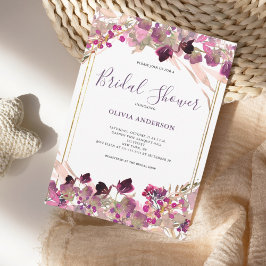 Convites Chá de Noiva com Flor Silvestre Rosa em Aquarela