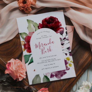 Convites Chá de Noiva com Flores de Rosa Burgundy e Roxo