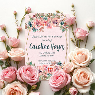 Convites Chá de Noiva com Flores Rosas
