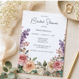 Convites Chá de Noiva com Jardim Floral em Aquarela