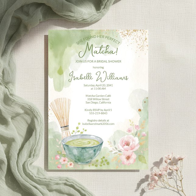 Convites Chá de Noiva com Matcha Festa de Chá Verde (Matcha Tea Bridal Shower Green Tea Party Invitation
)
