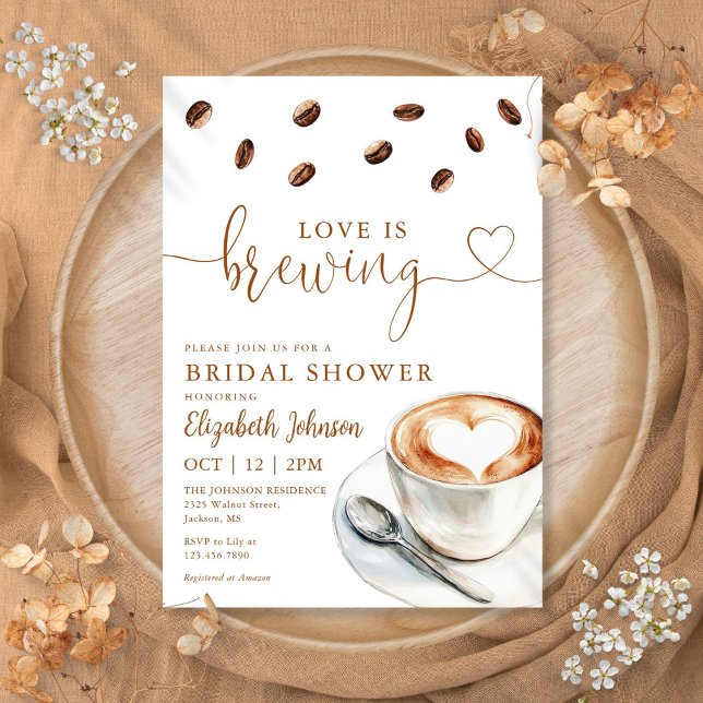 Convites Chá de Noiva com o Tema Café Amor Está Cozinhando (Love Is Brewing Coffee Bridal Shower Invitation)
