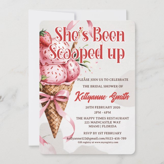 Convites Chá de Noiva com Sorvete She's Been Scooped Up (Frente)