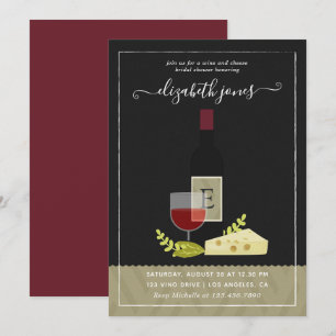 Convites Chá de Noiva com Vinho e Queijo Monograma